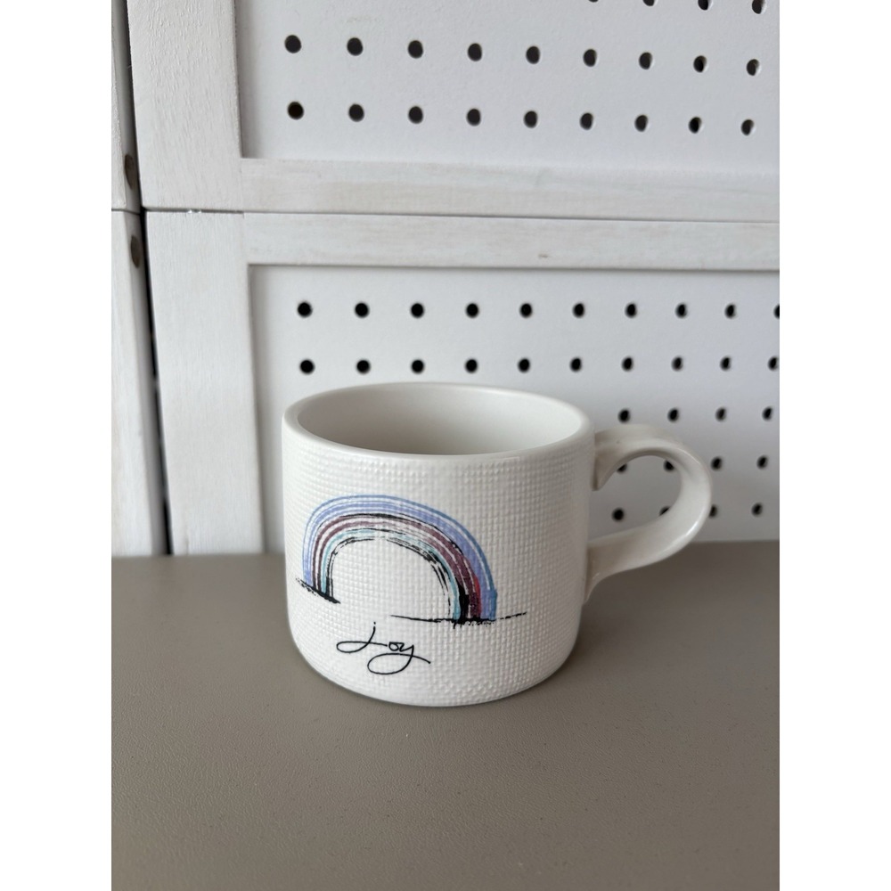 Anthropologie Reverie Joy White Textured Rainbow Ceramic Coffee Mug Rainbow